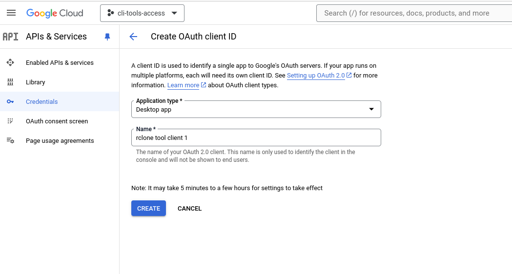 Creating new OAuth client id 2